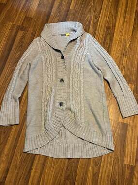 Cabela's Gray Cable Knit Shawl Collar Button Cardigan Sweater L